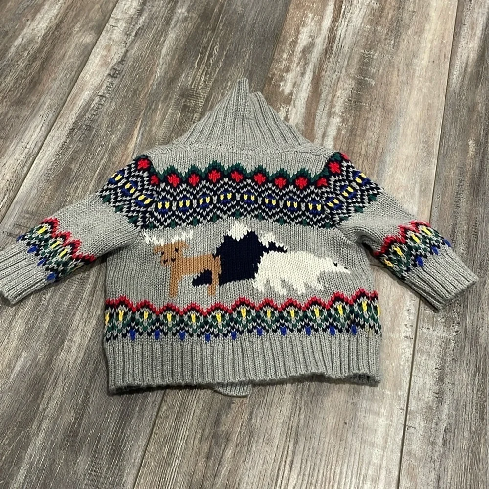 Gap Knit Winter Animal Cardigan Sweater size 3-6 mos